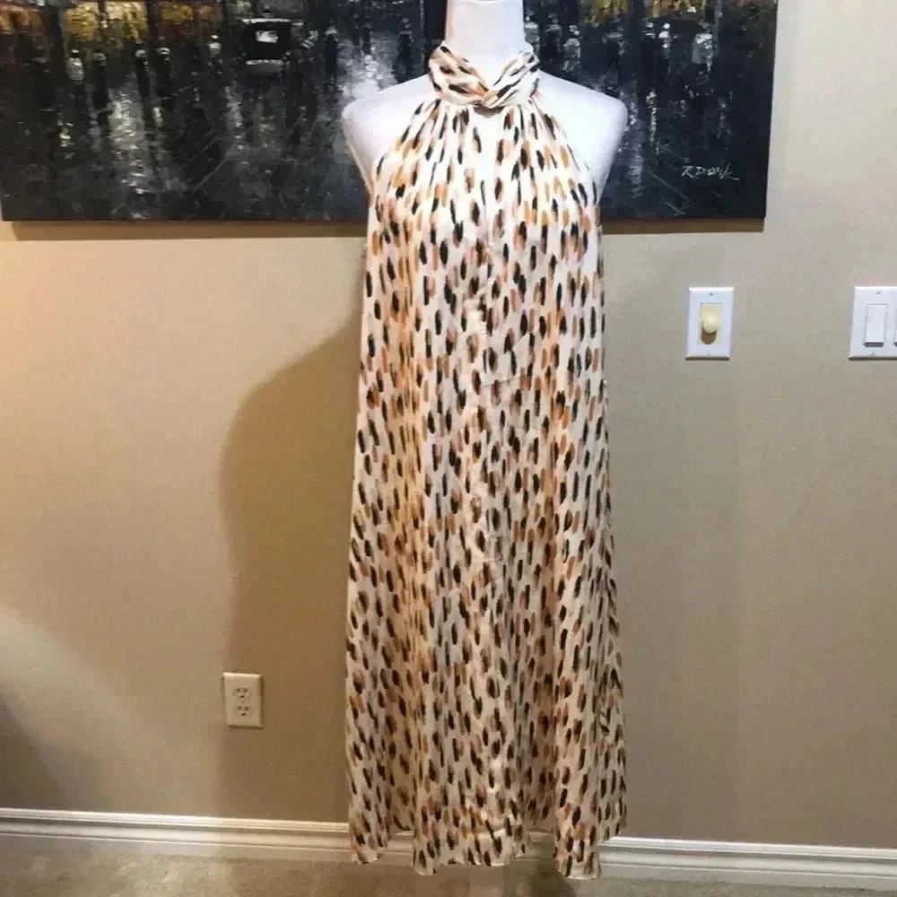 Banana Republic Twist Neck Halter Styling Midi Silk Look Fit and Flare Dress-MP